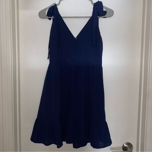 Navy blue ruffle hem knotted cami dress